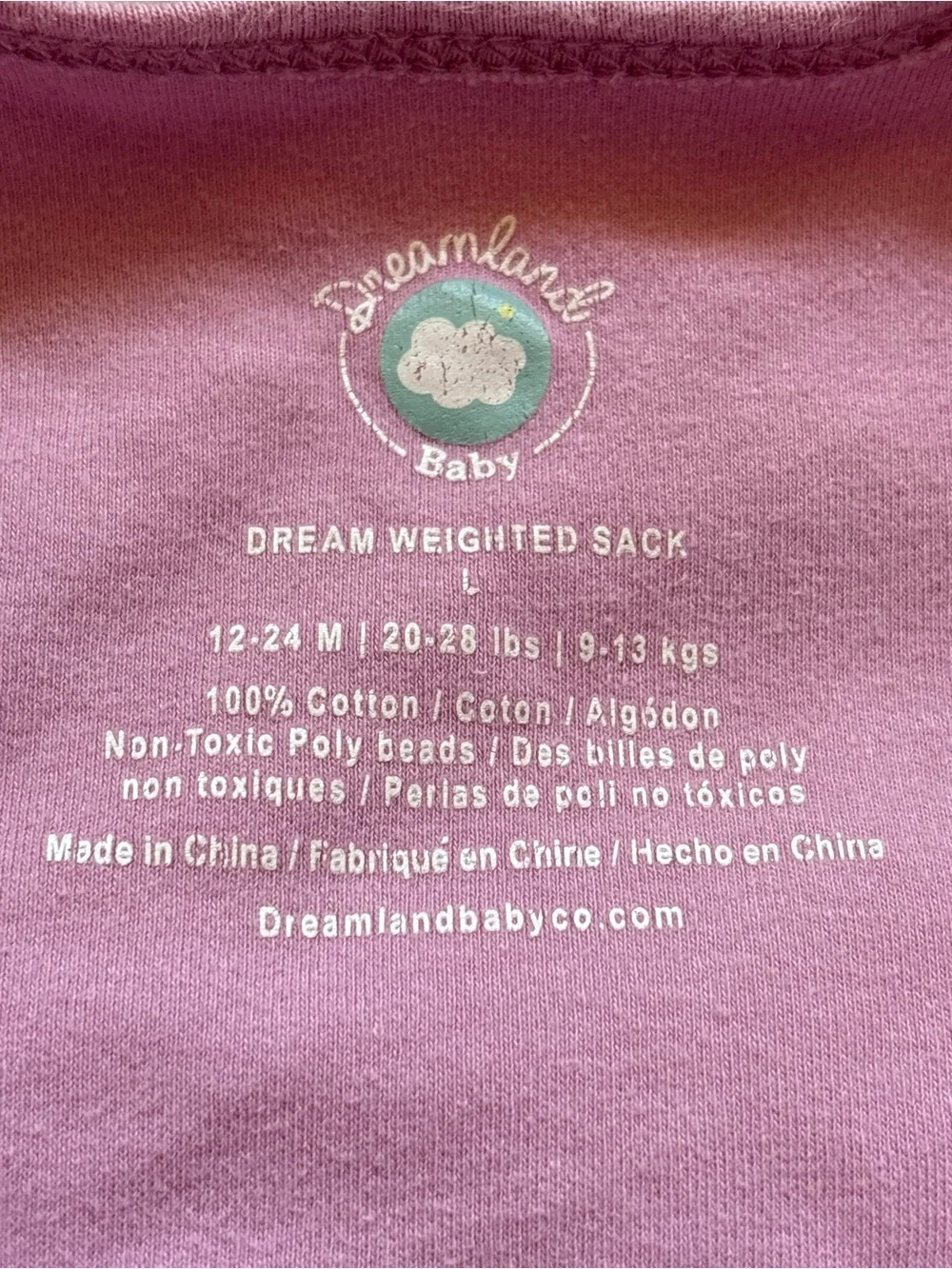 Dreamland Baby Dream Weighted Pink Quilted Sleep Sack L 12/24 Month
